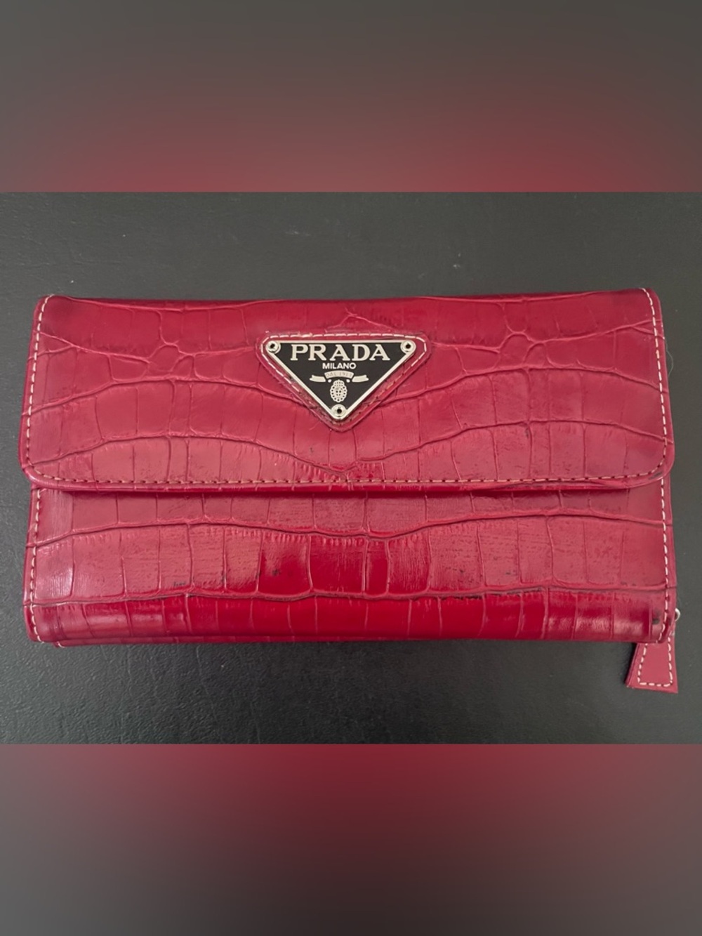 Prada Croc-Embossed Burgundy/Red Continental Wallet